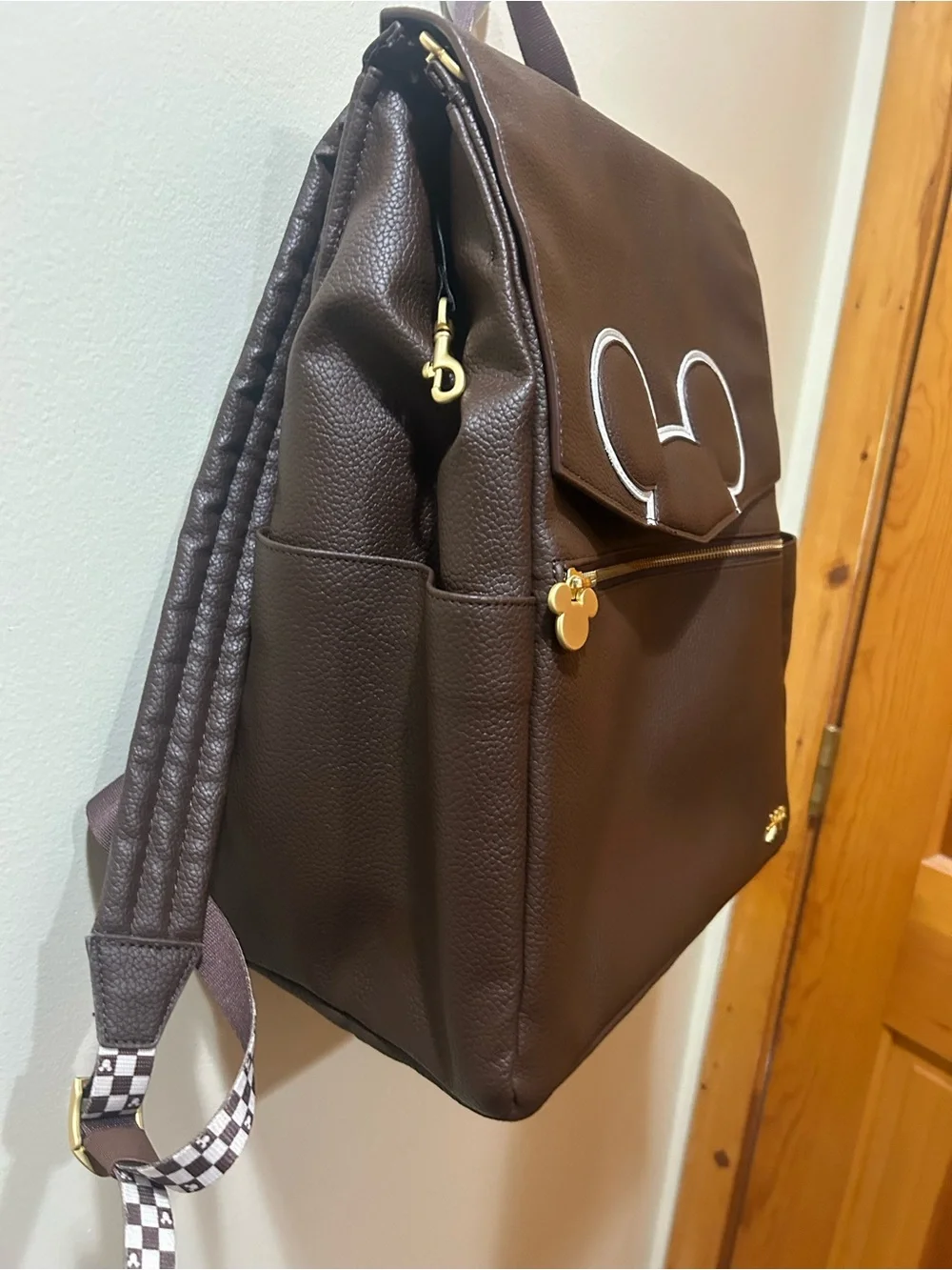 Freshly picked Dark Brown Mickey Ear Backpack with Gold Accents